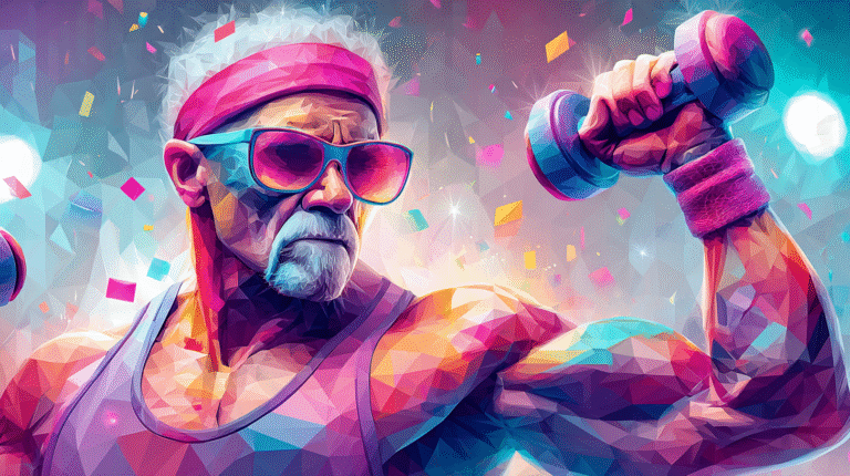 a man lifting weights with colorful confetti