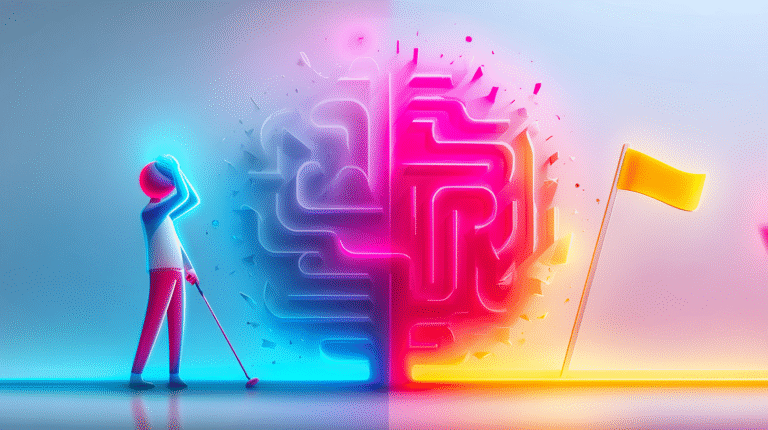 a woman playing golf with a maze