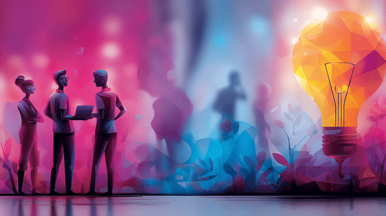 a man standing in front of a colorful background