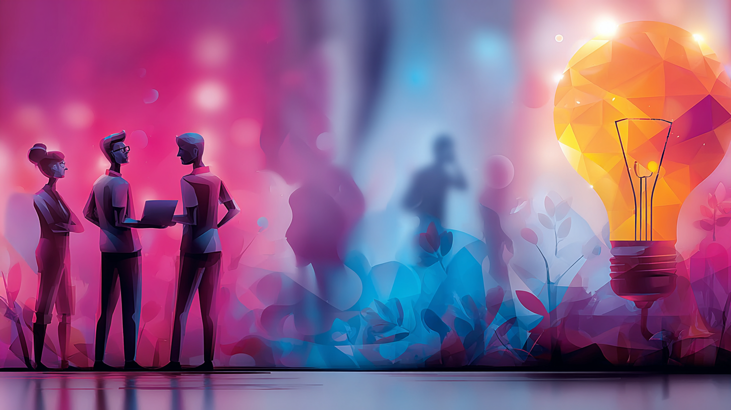 a man standing in front of a colorful background