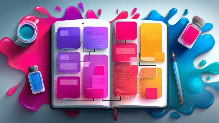 an open book with colorful squares