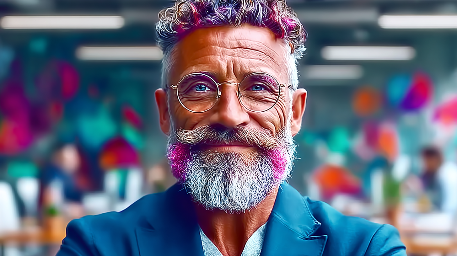 a man with colorful hair and beard