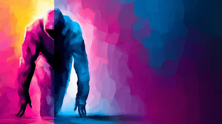 a person walking in a colorful room