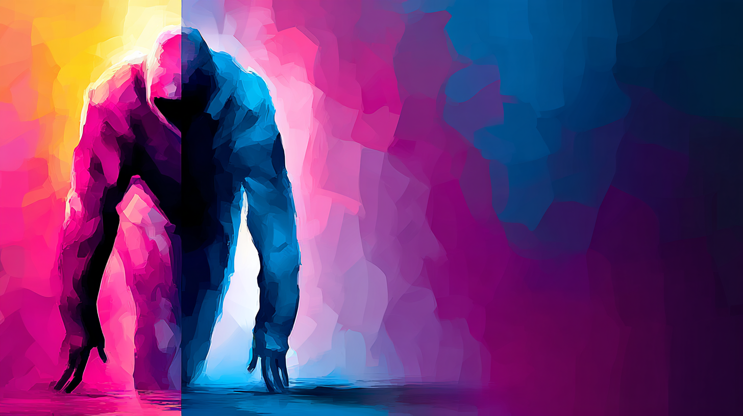 a person walking in a colorful room